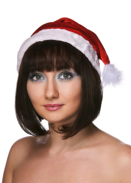 Boże Narodzenie dziewczynka w czerwonym kapeluszu santa — Zdjęcie stockowe