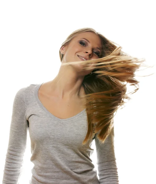 Portrait of the blonde c a flying hair — Stock Photo, Image