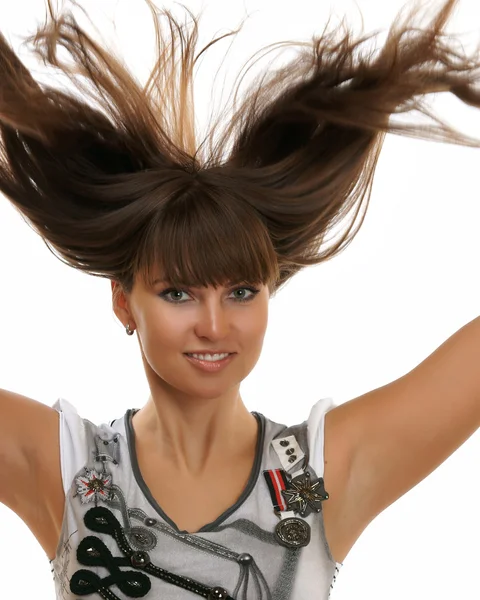 Kız Saçlar Tarafından Rüzgar Çırpınan — Stok fotoğraf