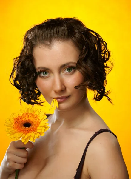 Girl Gerber Flower — Stock Photo, Image