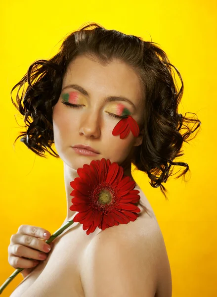 Dziewczyna Gerber Kwiat — Zdjęcie stockowe