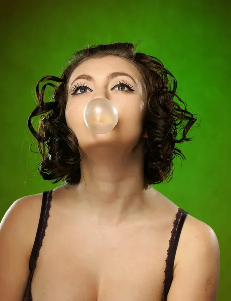 Girl Inflates Chewing Gum — Stock Photo, Image