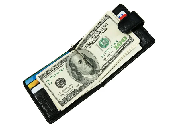 Πορτοφόλι με δολάρια και πιστωτικές κάρτες — Φωτογραφία Αρχείου