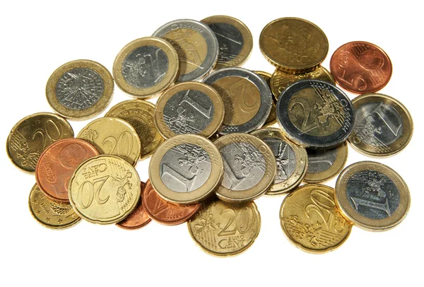 Euro coins isolated on white — Stock Photo, Image