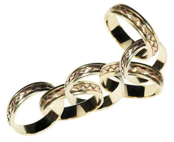 Řetěz snubní prsteny na bílém pozadí — Stock fotografie