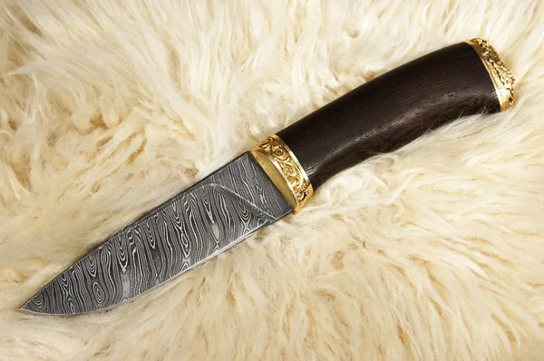 Le couteau de chasse sur la peau d'un bélier — Photo