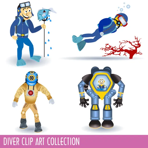 Diver clip art collection — Stock Vector