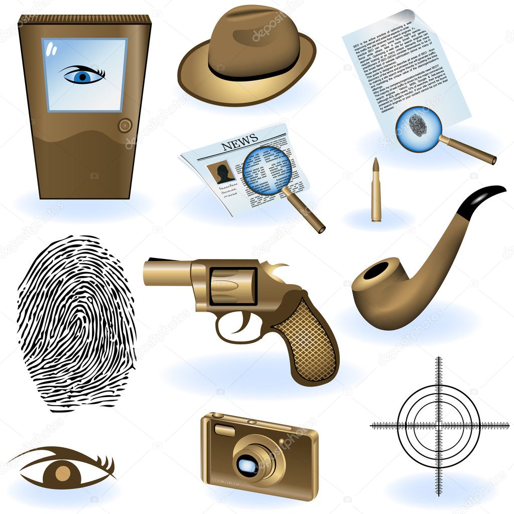 A collection of private detective icons - vector illustration.