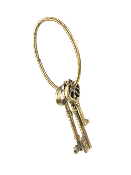 白色背景上孤立复古黄铜钥匙 — 图库照片