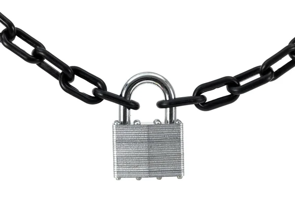 黑链和孤立白色背景上的挂锁 — 图库照片