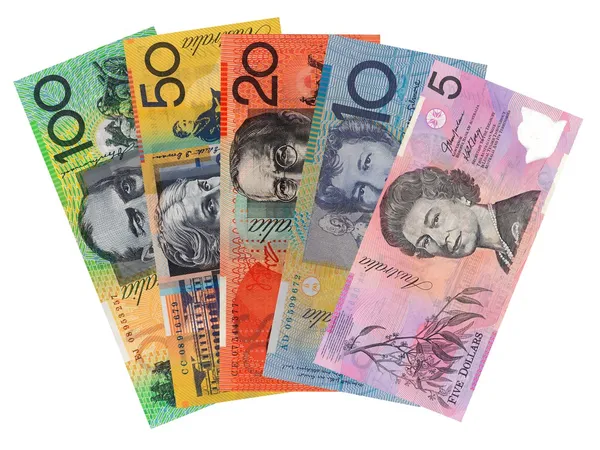 澳大利亚货币孤立白色背景 — 图库照片