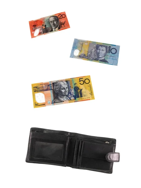 Черный Бумажник Деньги Изолированы Белом Фоне — стоковое фото