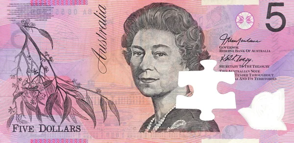 Australische Vijf Dollar Opmerking Geïsoleerd Tegen Een Witte Achtergrond — Stockfoto