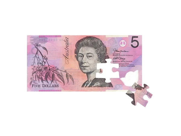 Австралийская Пятидолларовая Купюра Белом Фоне — стоковое фото