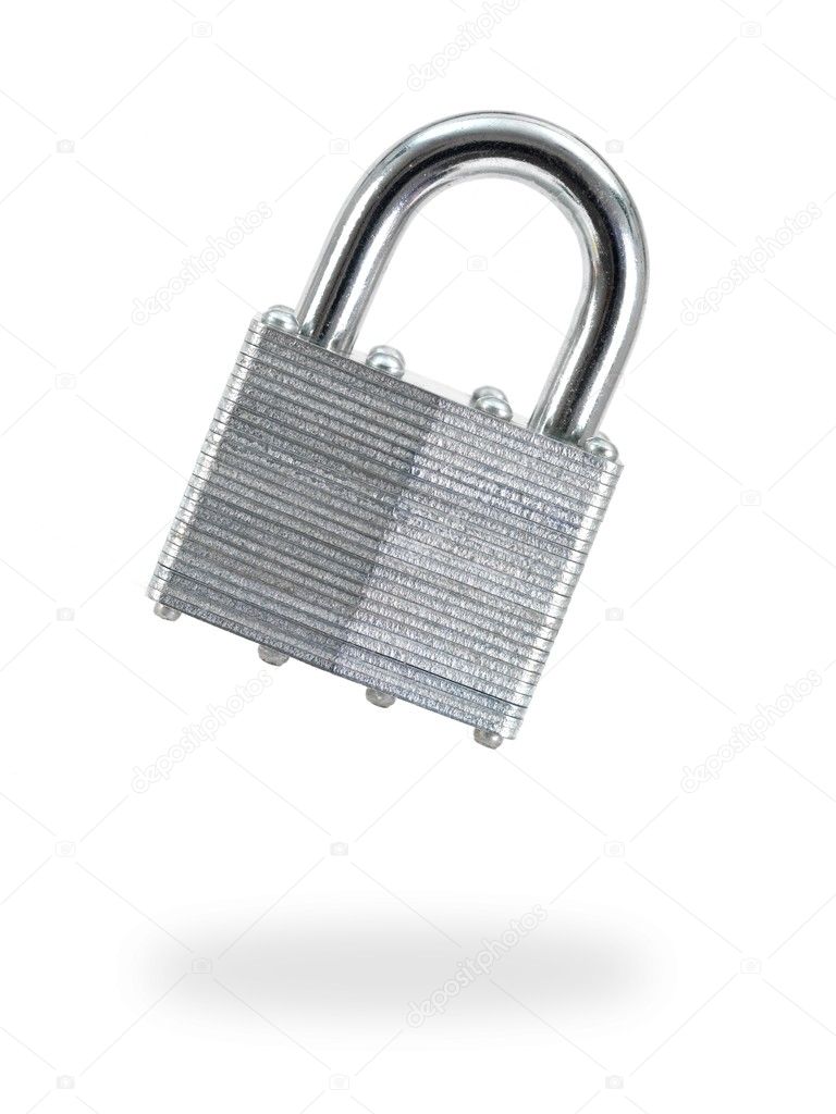 A metal padlock isolated against a white background
