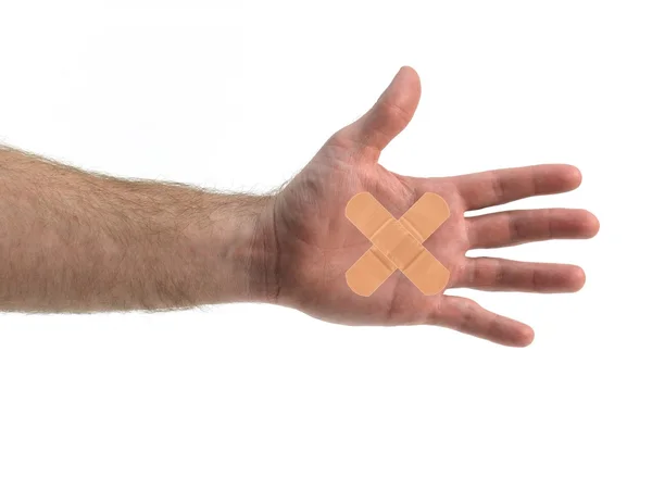 Hand Isolated Band Aid White Background — Stock Photo, Image