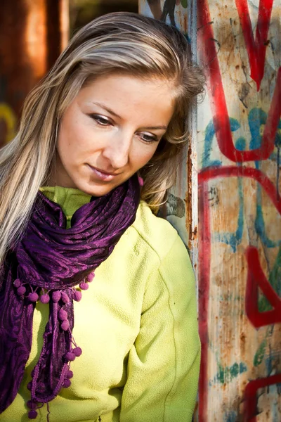 stock image Caucasian young adult blond woman outdoor fall time