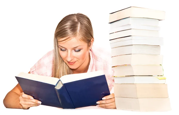 Joven mujer caucásica adulta con libros —  Fotos de Stock