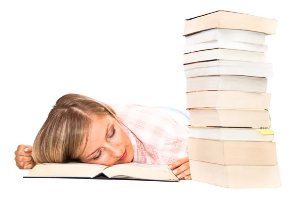 Young adult caucasian woman with books — Stock Photo, Image