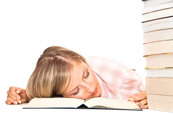 stock image Young adult caucasian woman with books