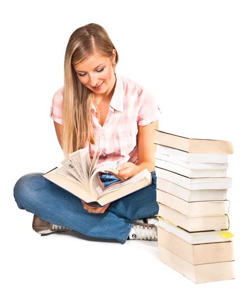 Genç yetişkin beyaz kadın kitaplar — Stok fotoğraf