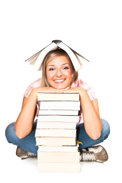 Joven mujer caucásica adulta con libros —  Fotos de Stock