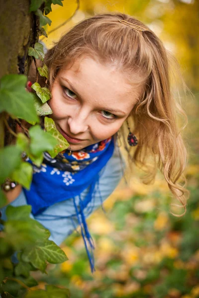 Chica en el parque de otoño de oro —  Fotos de Stock