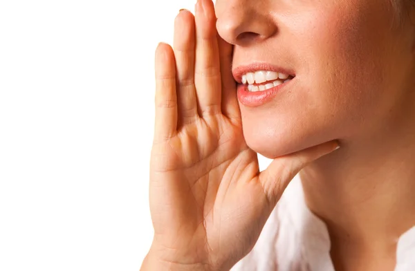 Кривий жінка рот крупним планом — стокове фото