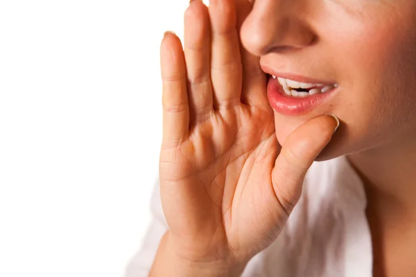 Yelling woman mouth closeup — Stock Photo, Image
