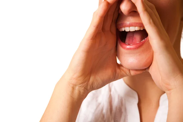 Křičí žena ústa closeup — Stock fotografie