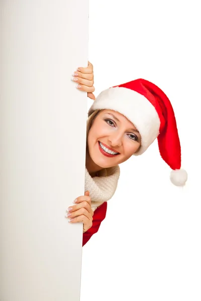 크리스마스 산타 모자에서 여자 선물 — 스톡 사진