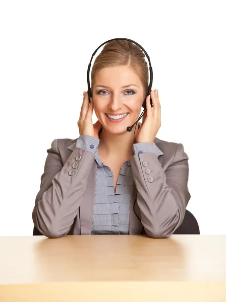 Woman Formal Suit Headset Isolated White — Stock Photo, Image