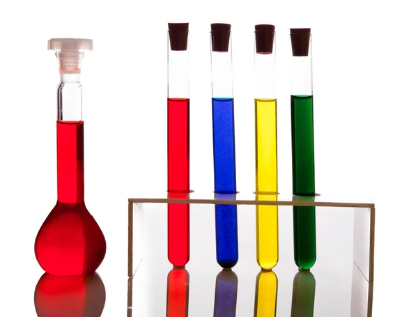 Labolatory Glassware Colorful Fluids Isolated White — Stock Photo, Image