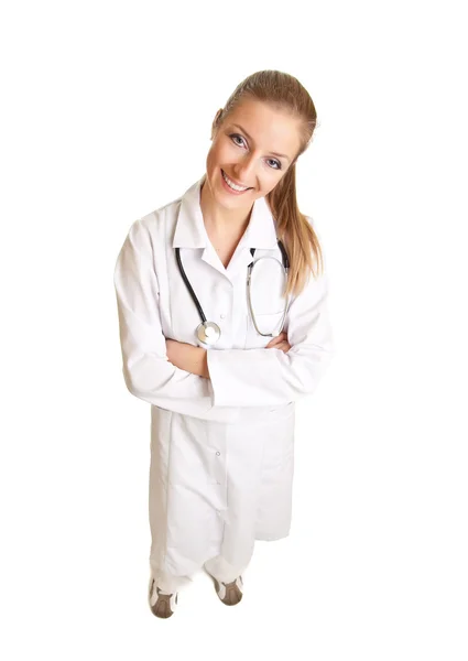 Médico Mujer Uniforme Con Estetoscopio Aislado Blanco —  Fotos de Stock