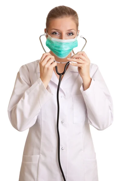 Ärztin Uniform Mit Stethoskop Isoliert Auf Weiß — Stockfoto