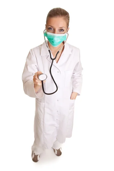Üniforma Ile Üzerine Beyaz Izole Stetoskop Tıp Doktoru Kadını — Stok fotoğraf