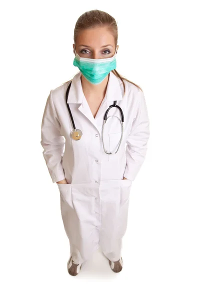 Medico Donna Uniforme Con Stetoscopio Isolato Bianco — Foto Stock