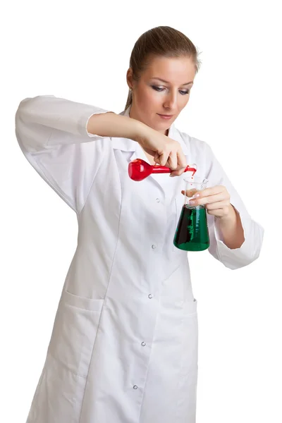 Isolated Scientist Woman Lab Coat Chemical Glassware Stock Image