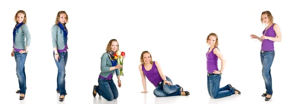 Young caucasian girl different poses isolated — Stock Photo, Image