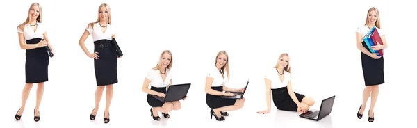Femme au bureau différentes poses isolées sur blanc — Photo