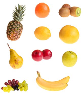 beyaz izole arka planda farklı meyve