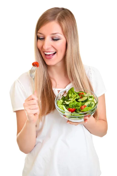 흰색 절연 샐러드와 여자 — 스톡 사진