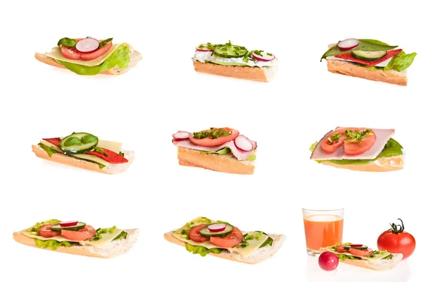 Diferentes sándwiches orgánicos aislados en blanco — Foto de Stock