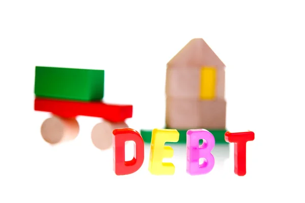 Έννοια του χρέους και πιστωτική από μπλοκ παιχνίδι — Φωτογραφία Αρχείου