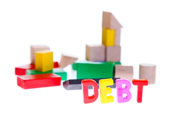 Concetto di debito e credito da blocchi giocattolo — Foto Stock