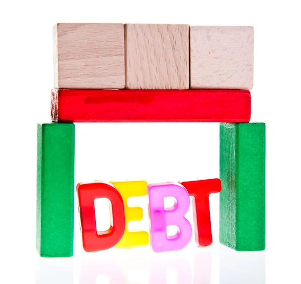 Conceito de dívida e crédito de blocos de brinquedo — Fotografia de Stock