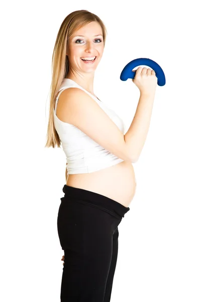 Schwangere Frau Fitness isoliert auf weiß — Stockfoto