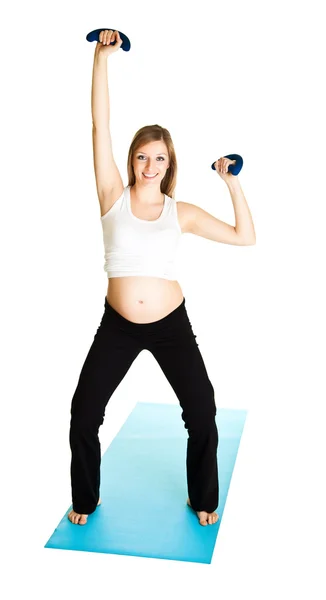Těhotná žena fitness izolované na bílém — Stock fotografie