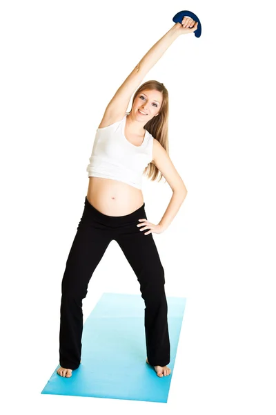 Pregnant woman fitness isolated on white — Stock Photo, Image