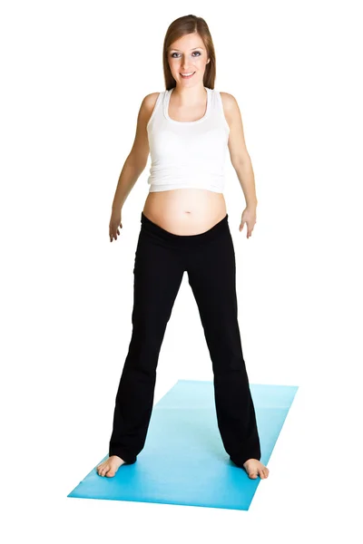 Schwangere Frau Fitness isoliert auf weiß — Stockfoto